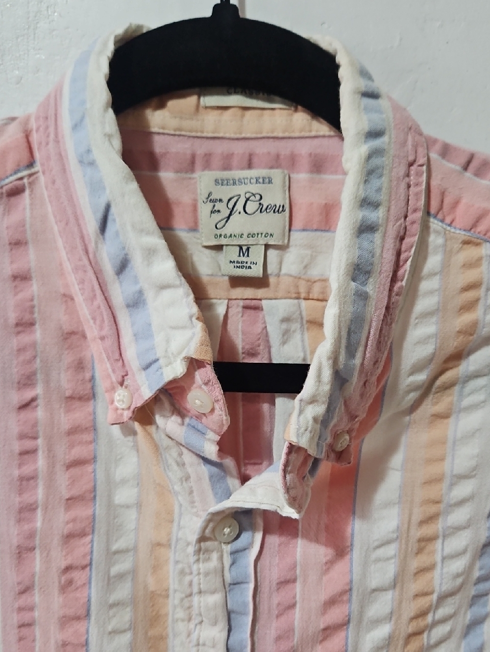 J. Crew Mens Slim Pastel Stripes Seersucker Organic Cotton Short Sleeve M - Picture 5 of 12